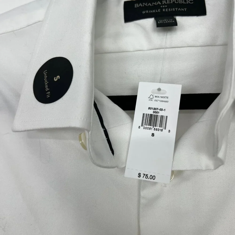 NWT Banana Republic Wrinkle‎ Resistant Button Down Shirt Men's Small White zq
